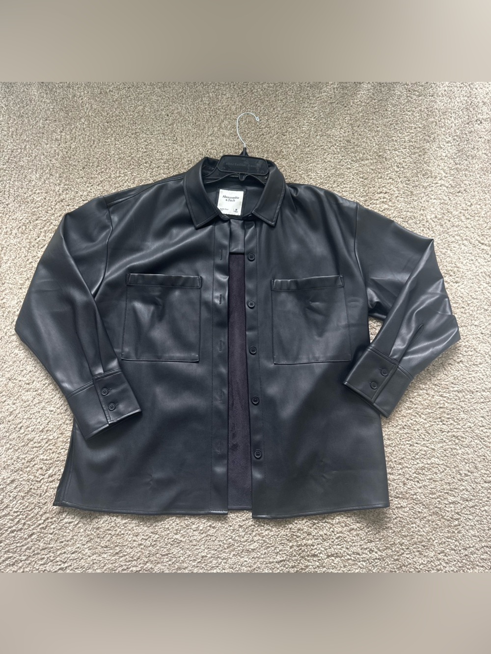 Abercrombie & Fitch Black Faux Leather Bomber Jacket
